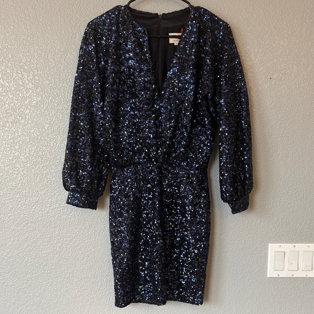 Zadig & Voltaire Midnight Sequin Long Sleeve Dress- dark blue